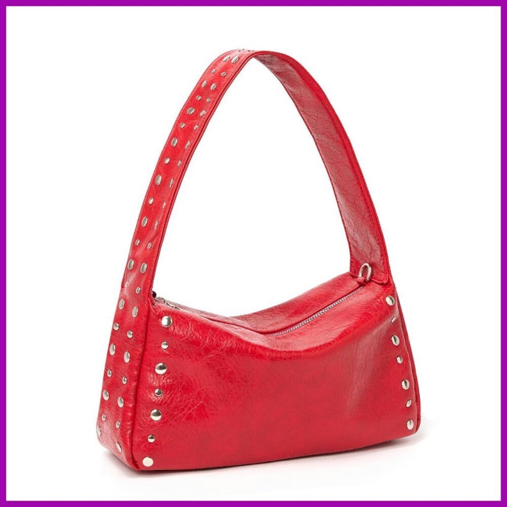 Y2K Studded Vegan Leather Shoulder Bag, Small Handbag with Adjustable Strap